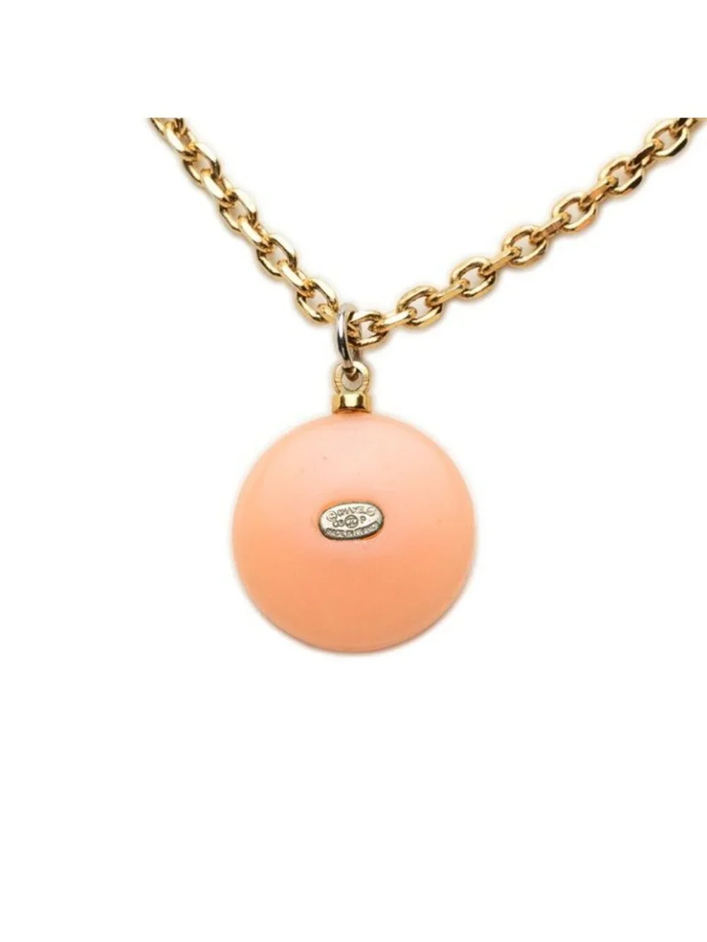 Chanel CC Logo Chain Necklace Orange Gold Plastic Faux Pearl Plated